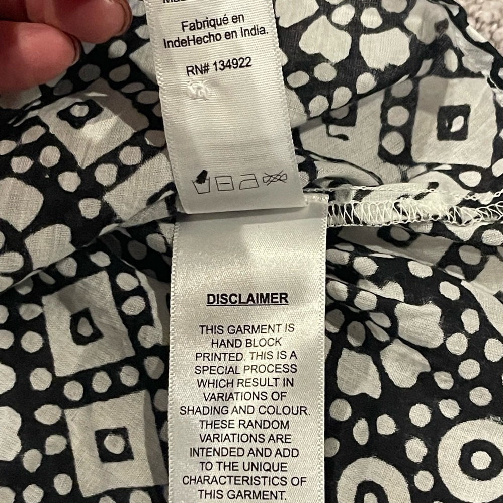 Emerson Fry Mandarin Collar Top, Daisy Check, Black/White, Button Down Front, OS - Picture 7 of 16